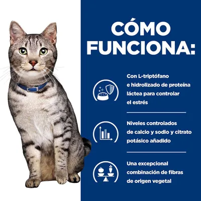 Descripción del producto: L-triptófano y proteína de leche hidrolizada para el control del estrés, niveles controlados de calcio y sodio, combinación excepcional de fibras vegetales.