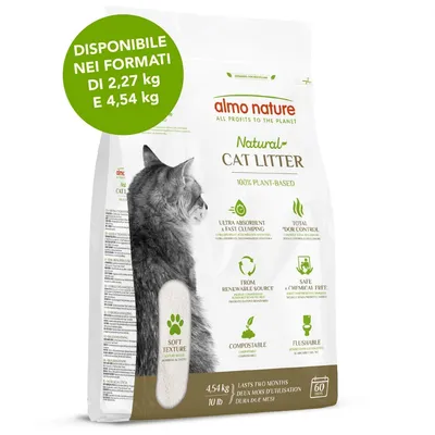 almo nature Natural Cat Litter lettiera vegetale per gatti, disponibile nei formati di 2,27 kg e 4,54 kg, ultra assorbente, controllo odori, compostabile, texture morbida, 4,54 kg