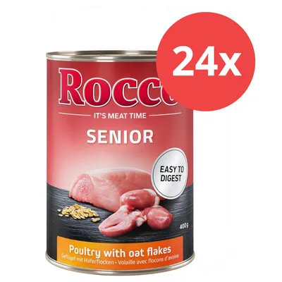 Rocco Senior comida húmeda, ave con copos de avena, fácil de digerir, 24x400g latas.