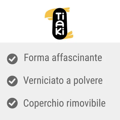 Tiaki. Forma affascinante, verniciato a polvere, coperchio rimovibile.