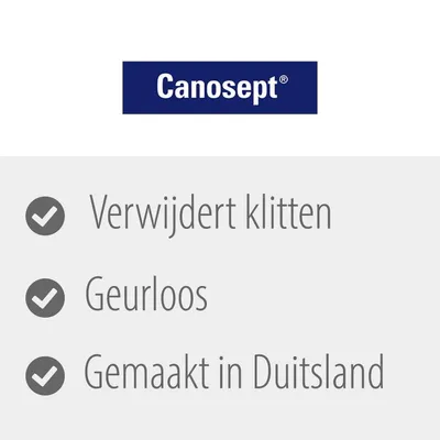Canosept. Verwijdert klitten, geurloos, gemaakt in Duitsland.