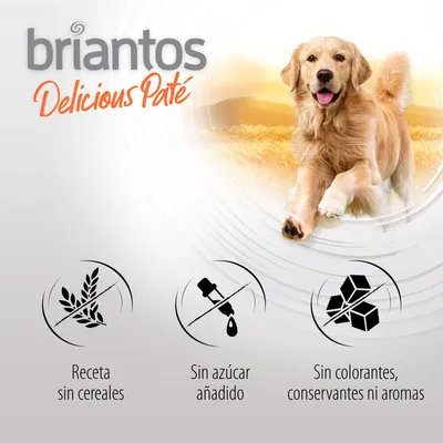 briantos Delicious Paté. Receta sin cereales, sin azúcar añadido, sin colorantes, conservantes ni aromas.