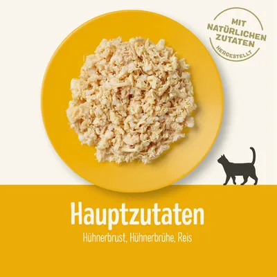 Hauptzutaten: Hühnerbrust, Hühnerbrühe, Reis. Mit natürlichen Zutaten hergestellt.