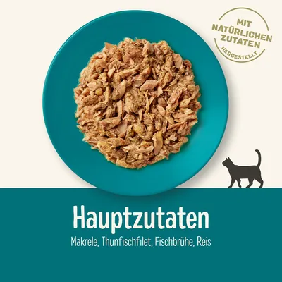 Основные ингредиенты: макрель, филе тунца, рыбный бульон, рис. Изготовлено из натуральных ингредиентов.