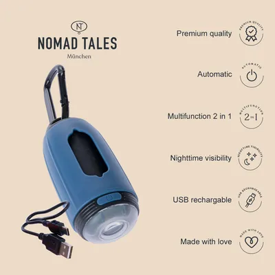 Nomad Tales München. Premium quality, automatisch, Multifunktion 2 in 1, Nachtsichtbarkeit, USB wiederaufladbar, hergestellt mit Liebe.