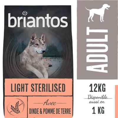 briantos Light Sterilised, avec dinde & pomme de terre, ADULT, sac 12 kg, disponible aussi en 1 kg
