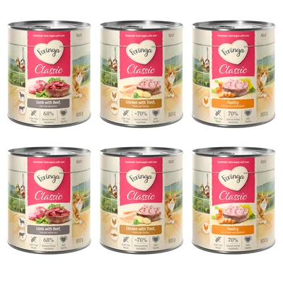 Probiermix Feringa Classic Meat 6 x 800 g - Mixpaket 1: Geflügel, Lamm & Kaninchen, Huhn & Forelle