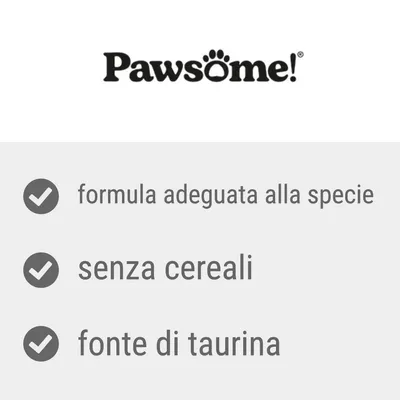 Pawsome! formula adeguata alla specie, senza cereali, fonte di taurina Pawsome! formula adeguata alla specie, senza cereali, fonte di taurina