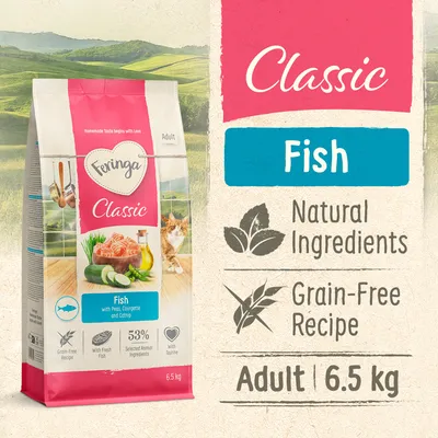 Feringa Classic Fish, Natural Ingredients, Grain-Free Recipe, Adult, 6.5 kg. Mit Erbsen, Zucchini und Katzenminze, 53% ausgewählte tierische Zutaten, mit Taurin. Feringa Classic Fish, Natural Ingredients, Grain-Free Recipe, Adult, 6.5 kg. Mit Erbsen, Zucchini und Katzenminze, 53% ausgewählte tierische Zutaten, mit Taurin.