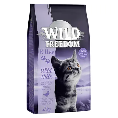 Wild Freedom Kitten Wild Hills, 2 kg. Rețetă 100% fără cereale cu carne proaspătă de pasăre și rață. Inspirat de instinctele naturale ale pisicii.