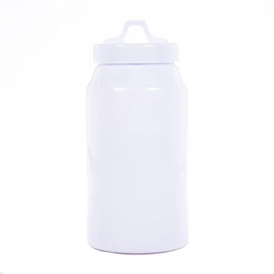 Contenitore in plastica bianca con coperchio a vite e manico, adatto per conservare alimenti per animali o altri prodotti.