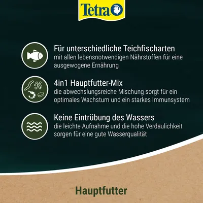 Tetra Hauptfutter für Teichfische: 4in1 Mix mit Nährstoffen für Wachstum und Immunsystem, keine Wassertrübung durch leichte Aufnahme und hohe Verdaulichkeit.