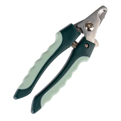Green nail scissors with metal blade and ergonomic handles, suitable for precise cutting.