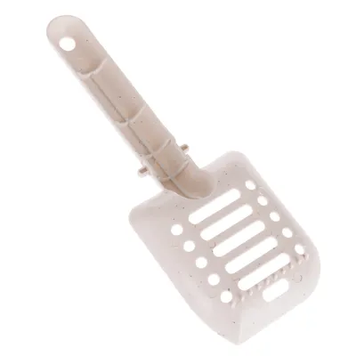 Beige Streuschaufel aus Kunststoff mit Schlitzen und Löchern zur Reinigung von Katzenstreu.
