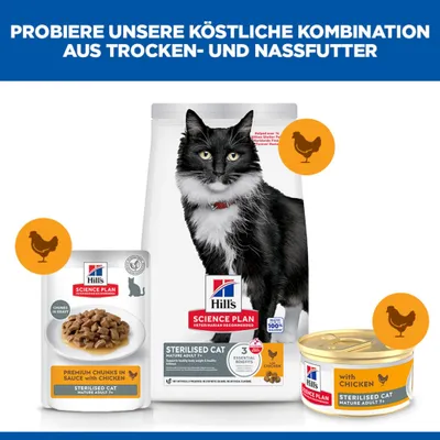 Hill's Science Plan Sterilised Cat Mature Adult 7+ Mousse mit Huhn - 12 x 85 g Hill's Science Plan Sterilised Cat Mature Adult 7+ Mousse mit Huhn - 12 x 85 g