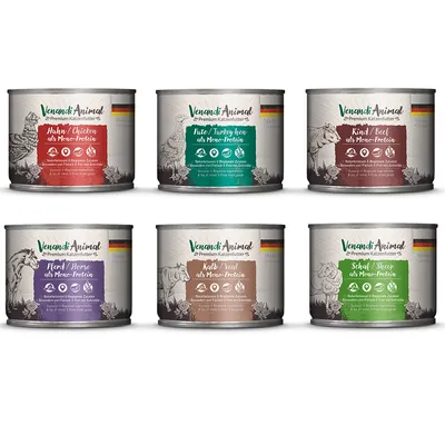 Venandi Animal Premium Katzenfutter, Mono-Protein: Huhn, Pute, Rind, Pferd, Kalb, Schaf. Made in Germany, ohne Getreide, natürliche Zutaten.