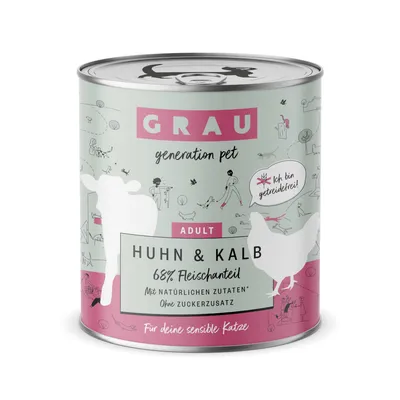 GRAU Adult, bez zbóż, 6 x 800 g - Kurczak i cielęcina