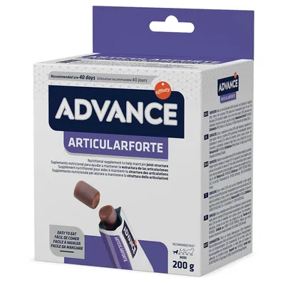 Advance ArticularForte, dodatak prehrani za podršku zglobnoj strukturi. Preporučena upotreba: 40 dana. Mini pakiranje, 200 g. Jednostavno za jelo.