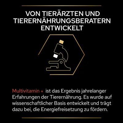 Von Tierärzten und Tierernährungsberatern entwickelt. Multivitamin+ basiert auf wissenschaftlicher Erfahrung und fördert die Energiefreisetzung.
