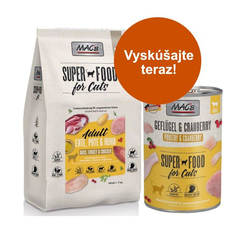 MAC's kombi balenie: 12 x 400 g mokré krmivo + 2 x 1,5 kg Superfood granule