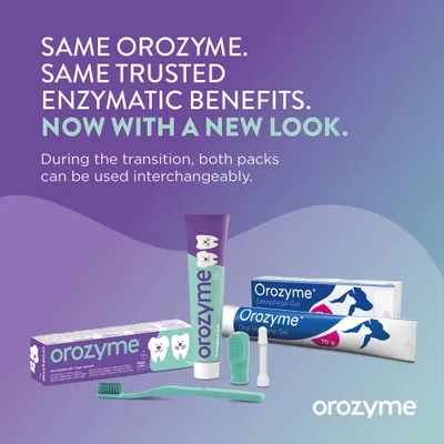 Orozyme Zahnpflege-Gel mit enzymatischen Vorteilen, jetzt im neuen Design. Beide Verpackungen können während der Umstellung verwendet werden. Orozyme Zahnpflege-Gel mit enzymatischen Vorteilen, jetzt im neuen Design. Beide Verpackungen können während der Umstellung verwendet werden.