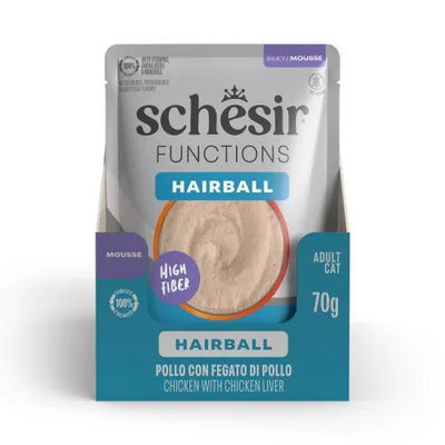 Schesir Functions Mousse 12 x 70 g - Hairballs med kyckling & kycklinglever Schesir Functions Mousse 12 x 70 g - Hairballs med kyckling & kycklinglever