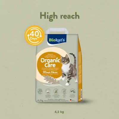 Biokat's Organic Care Wheat Fibres, natural, biodegradable, 40 Days*, 4.2 kg, clumping cat litter made from wheat fibres.