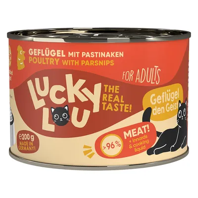 Lucky Lou fågel med palsternacka, för vuxna, >96% kött med inälvor och kokvätska, 200g, tillverkat i Tyskland.
