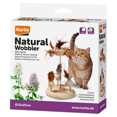 Karlie Natural Wobbler παιχνίδι για γάτες με catnip, φτερά και φυσικά υλικά. Διαστάσεις: Ø15x25cm. Η φυσική κίνηση των φτερών προσελκύει τις γάτες.