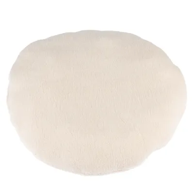 Rundes, cremefarbenes Kissen aus weichem Stoff, geeignet als Zubehör für Haustierbetten oder Liegeflächen.