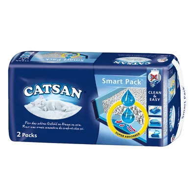 Catsan Smart Pack kattsand, 2 förpackningar, med superabsorberande teknologi. Clean & Easy, 3x mer hygienisk användning.