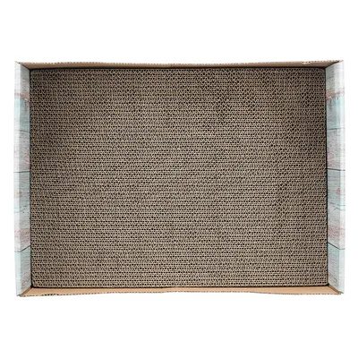 Kratzmatte aus Wellpappe in rechteckiger Form, geeignet für Krallenpflege von Haustieren.