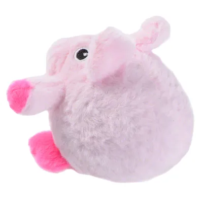 Soft, round plush toy shaped like a pink animal with large ears and a snout, suitable for play or cuddling. No visible branding or packaging.