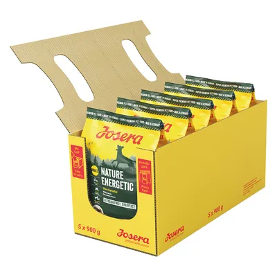 Josera Nature Energetic, senza cereali, senza patate, confezione vantaggio da 5 x 900 g, facile da trasportare con maniglia, Fresh Pack per freschezza.