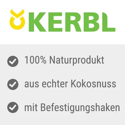 KERBL. 100% Naturprodukt, aus echter Kokosnuss, mit Befestigungshaken. Testo in tedesco.