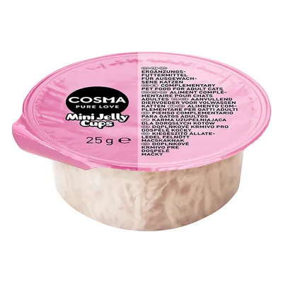 Cosma Pure Love Mini Jelly Cups, συμπληρωματική τροφή για ενήλικες γάτες, 25 g.