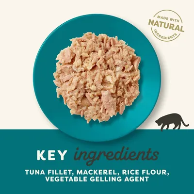 Key ingredients: tuna fillet, mackerel, rice flour, vegetable gelling agent. Made with natural ingredients.