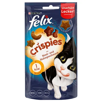 Purina Felix Crispies mit Rind- und Huhngeschmack, ca. 1 kcal pro Snack, luftig & leichte Konsistenz, Proteine, Vitamine, Omega 6, unhörbar lecker.