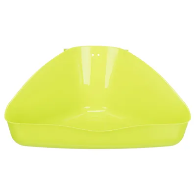 Triangular yellow plastic bowl, suitable for corner placement.