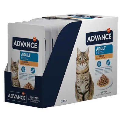 Advance Adult 1-10 Jahre с курицей, 12x85 г. Корм для кошек для здоровой кожи и шерсти, а также оптимального пищеварения.