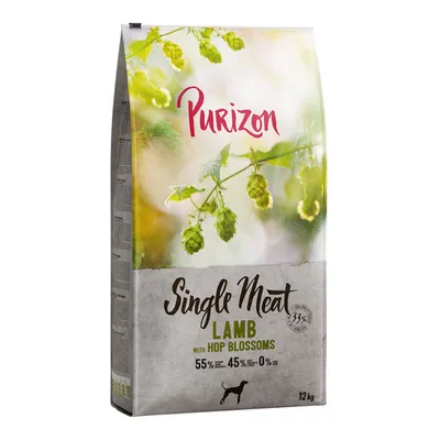 Purizon Single Meat Lamb with Hop Blossoms, 12 kg. 55% meat content, 45% plant ingredients, 0% grain.