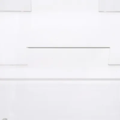 Close-up view of transparent plastic material with rectangular cut-out.