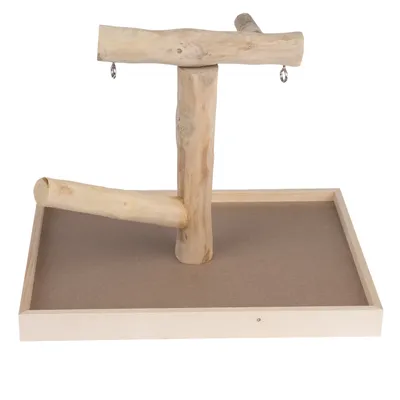 Wooden frame with two branches and rectangular wooden base, suitable for pet supplies.