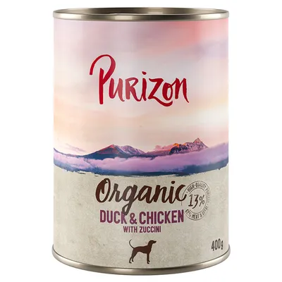 Purizon Organic Duck & Chicken met courgette, 13% eiwit, 400 g blik, symbool voor hond zichtbaar Purizon Organic Duck & Chicken met courgette, 13% eiwit, 400 g blik, symbool voor hond zichtbaar