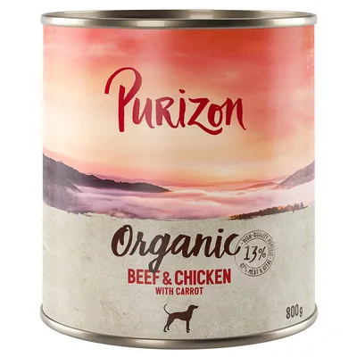 Purizon Organic Beef & Chicken with carrot, 800g can, 13% protein, high-quality meat and vegetables. For dogs.