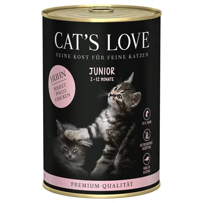 Cat's Love Junior cibo per gatti, pollo, per gatti da 2 a 12 mesi. 92% pollo, ricetta senza cereali, Made in Austria, qualità premium.