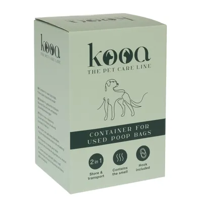 kooa The Pet Care Line. Behållare för använda bajspåsar, 2-i-1: förvaring och transport, lukt förseglas, krok ingår.