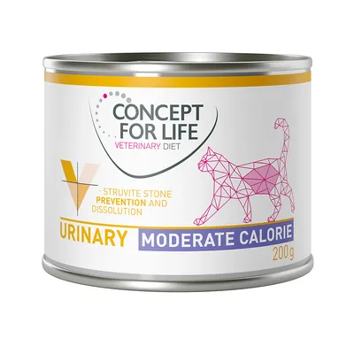 Concept for Life Veterinary Diet Urinary Moderate Calorie, 200g. Susține prevenirea și dizolvarea calculilor de struvit la pisici.