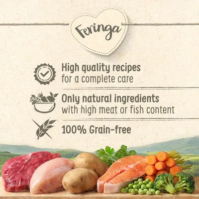 Feringa. Premium recipes for comprehensive care, only natural ingredients with a high meat or fish content, 100% grain-free.