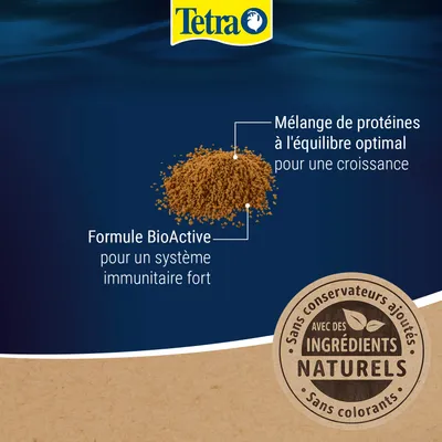 Tetra. Mélange de protéines pour un équilibre et une croissance optimaux, formule BioActive pour un système immunitaire fort, avec des ingrédients naturels, sans additifs ni colorants. Tetra. Mélange de protéines pour un équilibre et une croissance optimaux, formule BioActive pour un système immunitaire fort, avec des ingrédients naturels, sans additifs ni colorants.